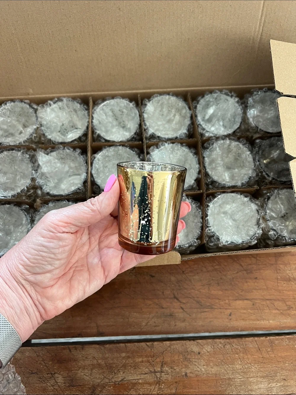 Gold Mercury Glass Votive Candle Holder - Home Accents (Box of 18)
